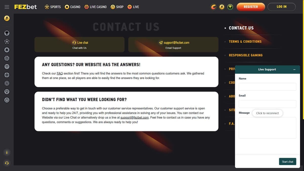 Customer service Fezbet Casino