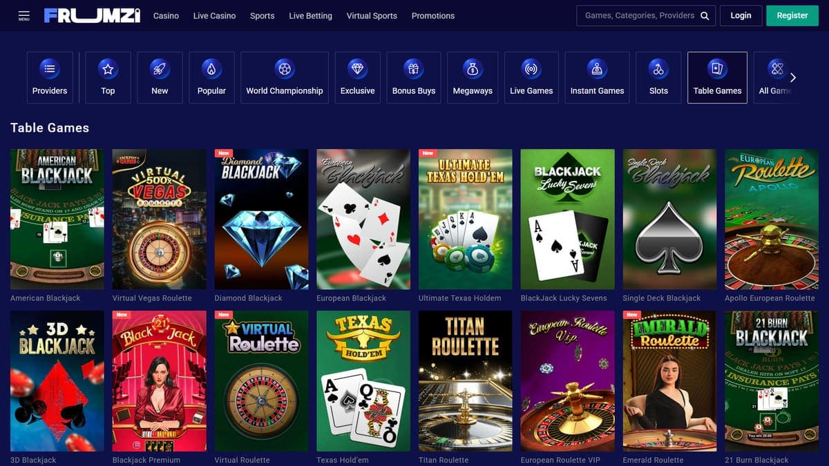 Table games Frumzi Casino