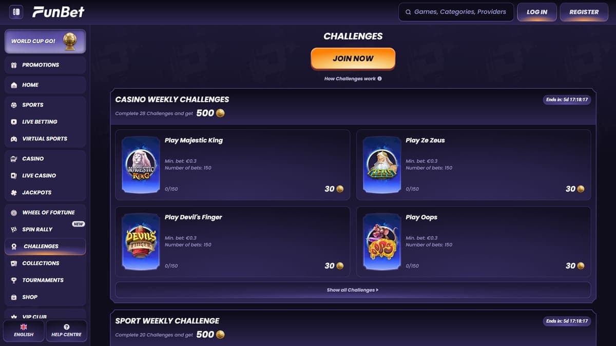 Challenges Funbet Casino