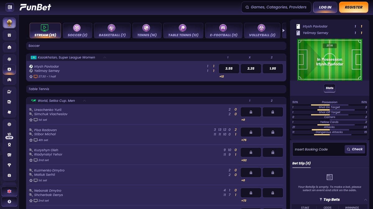 Live betting Funbet Casino
