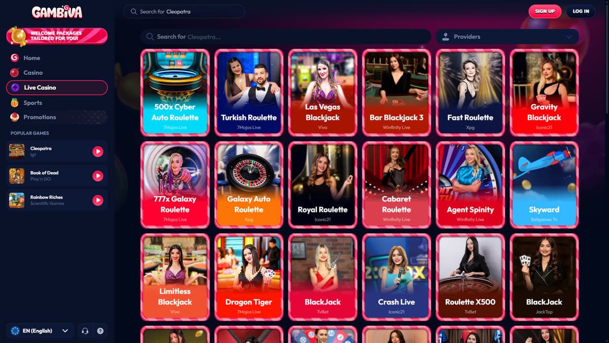 Live casino section Gambiva Casino