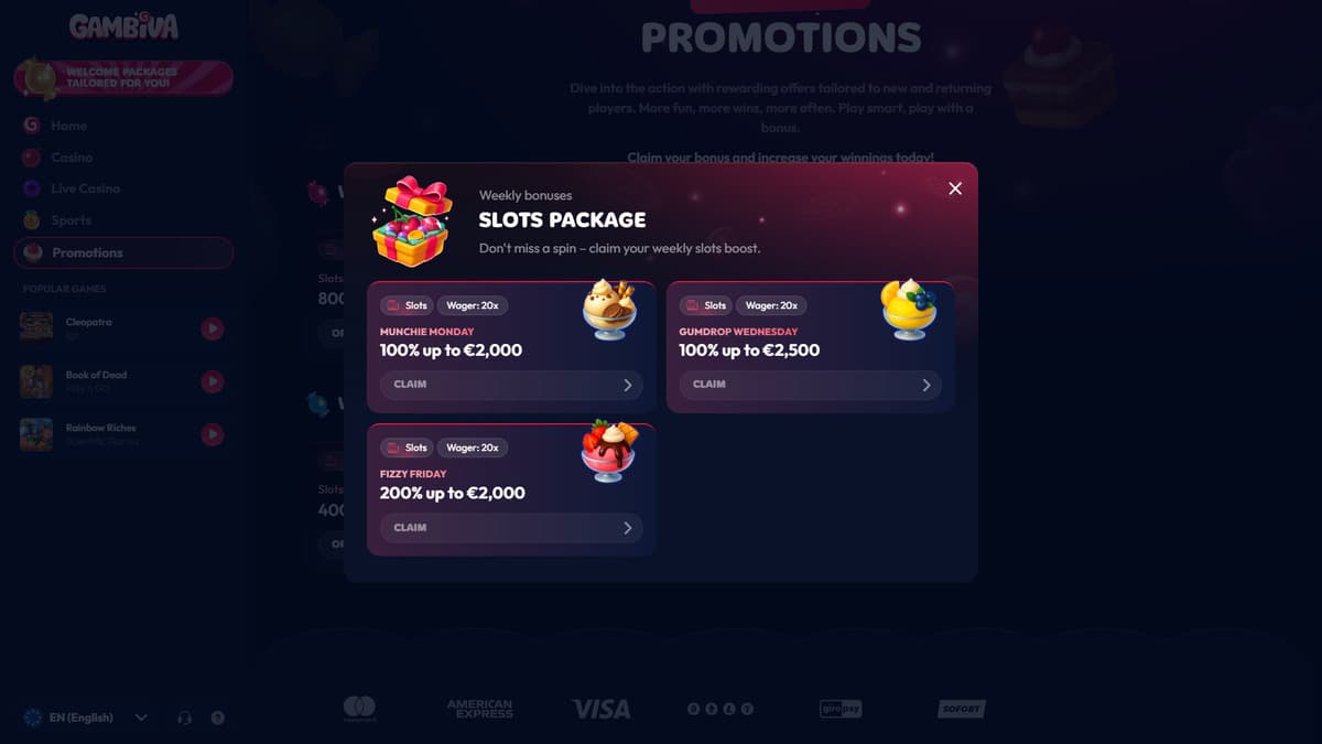 Weekly bonuses Gambiva Casino