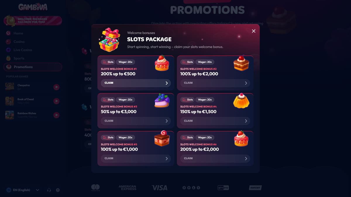 Welcome pack bonus Gambiva Casino