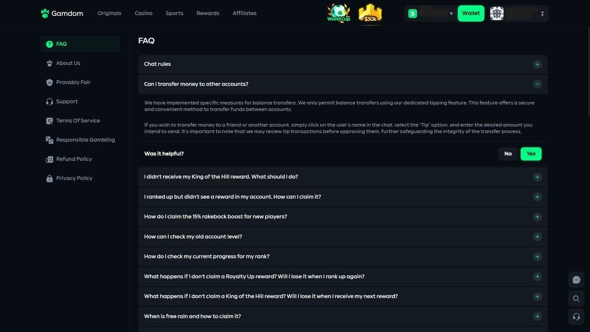 FAQ Gamdom Casino