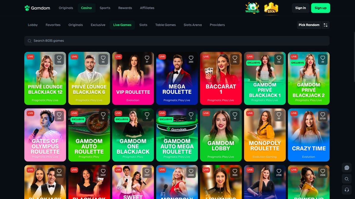 Live games Gamdom Casino