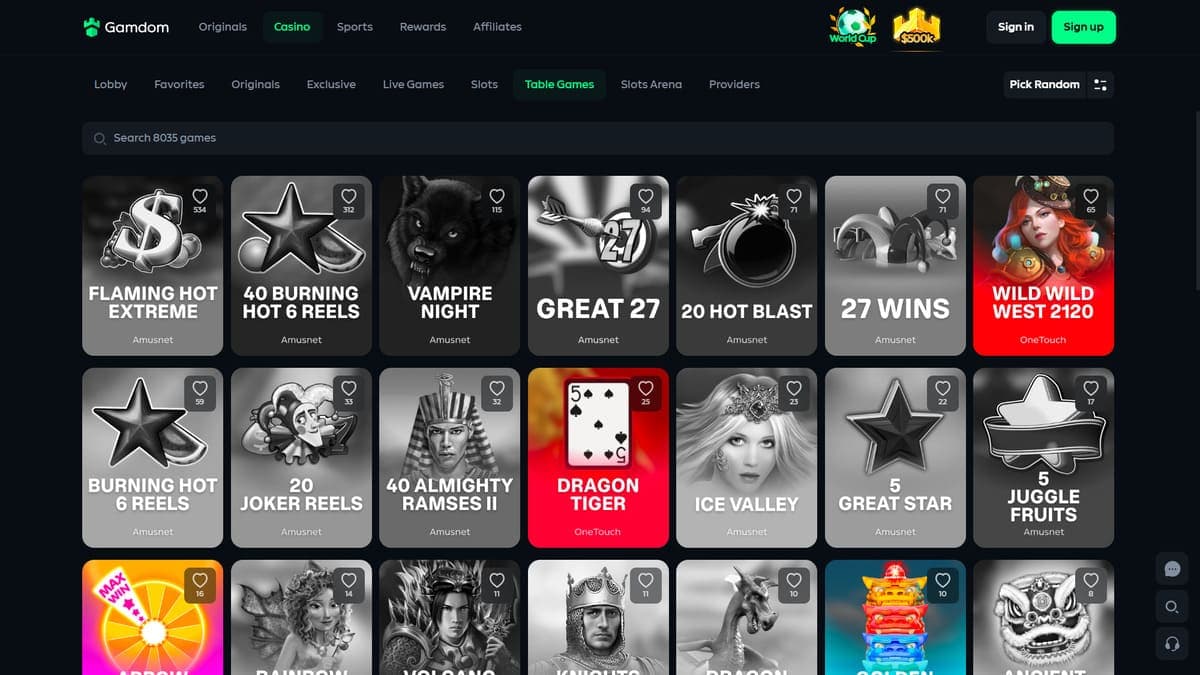 Table games Gamdom Casino