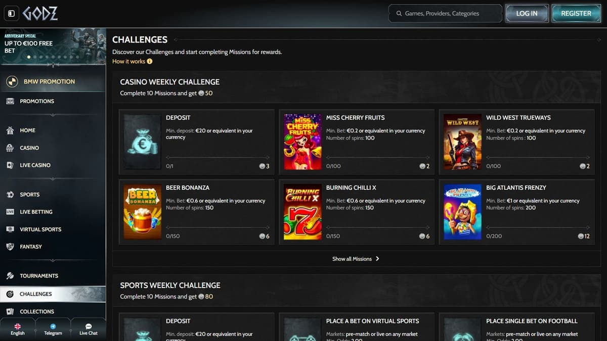 Challenges Godz Casino