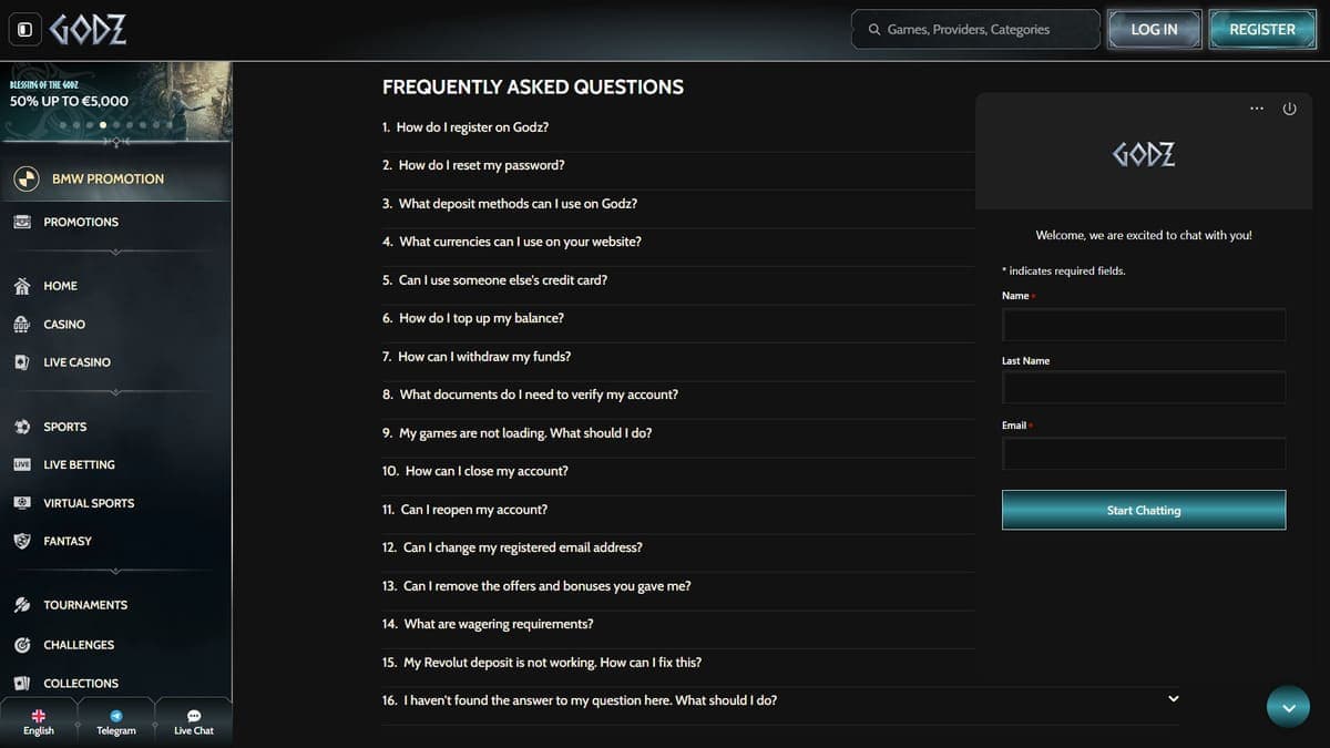 Customer support Godz Casino