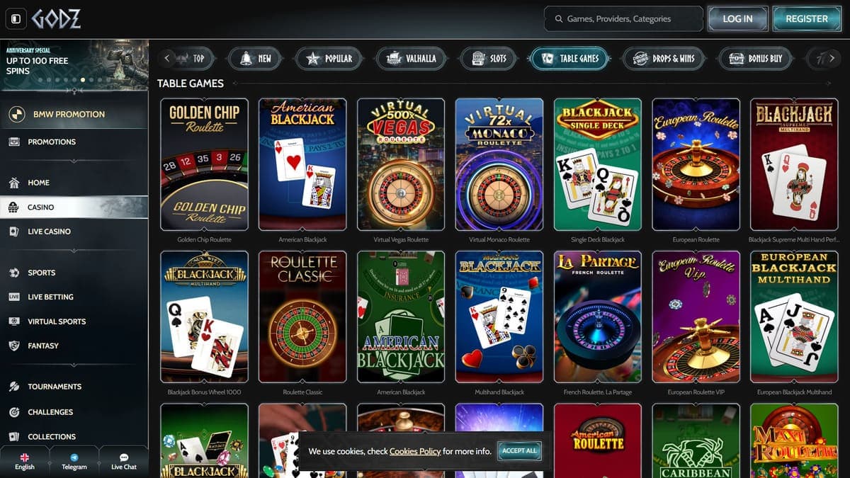 Table games Godz Casino
