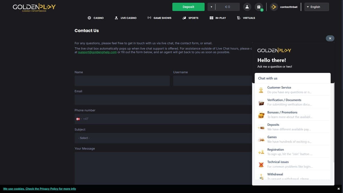 Customer Service GoldenPlay Casino