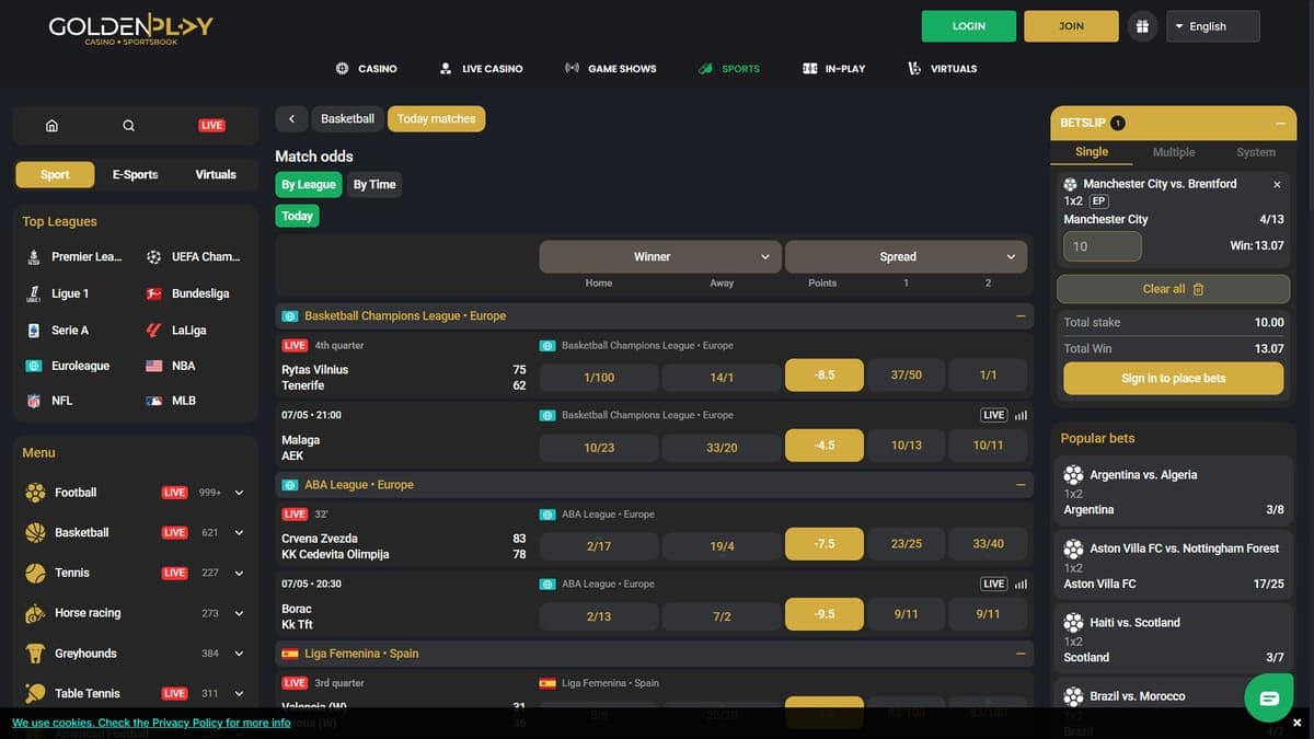 Live betting GoldenPlay Casino