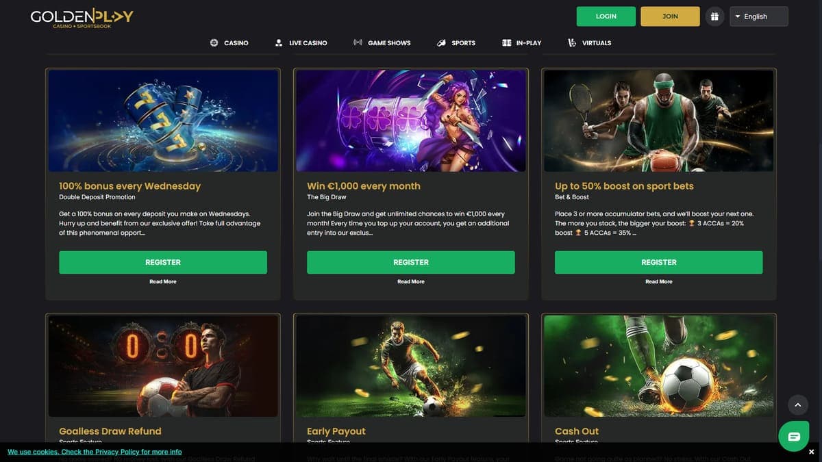 Promotions section GoldenPlay Casino