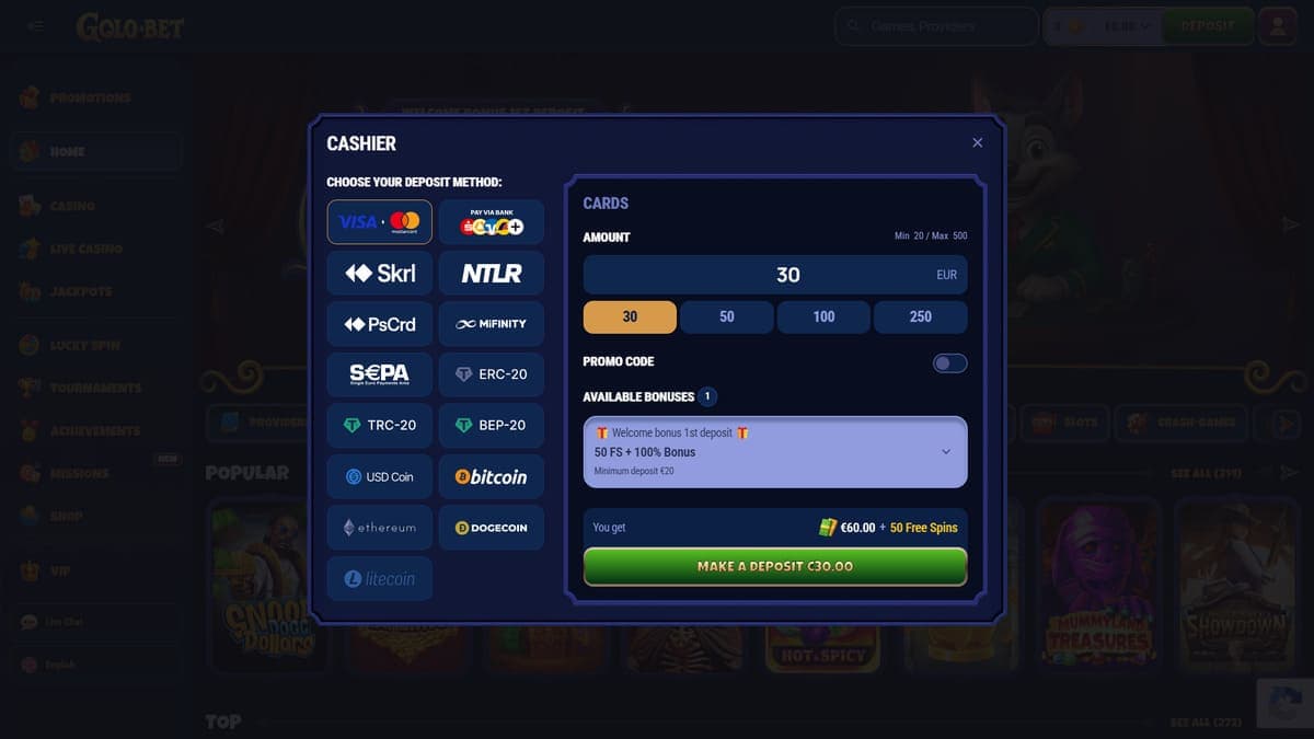 Deposit Golobet Casino