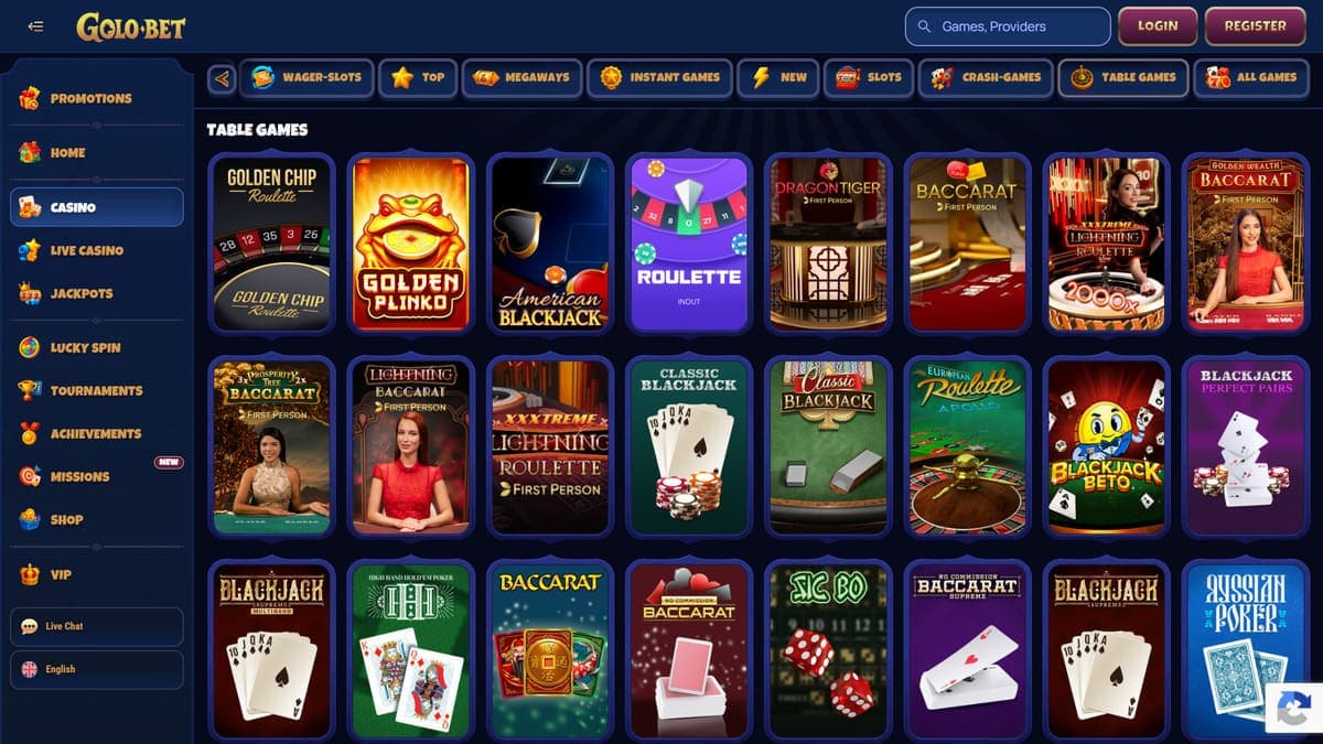 Table games Golobet Casino