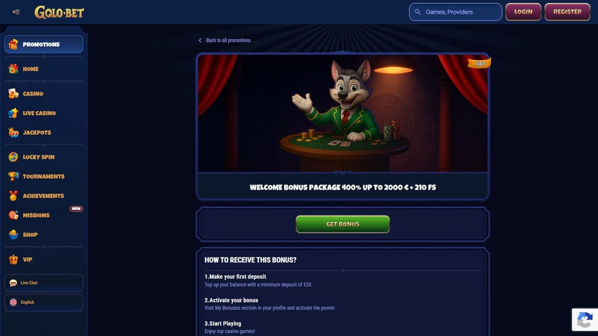 Welcome bonus Golobet Casino