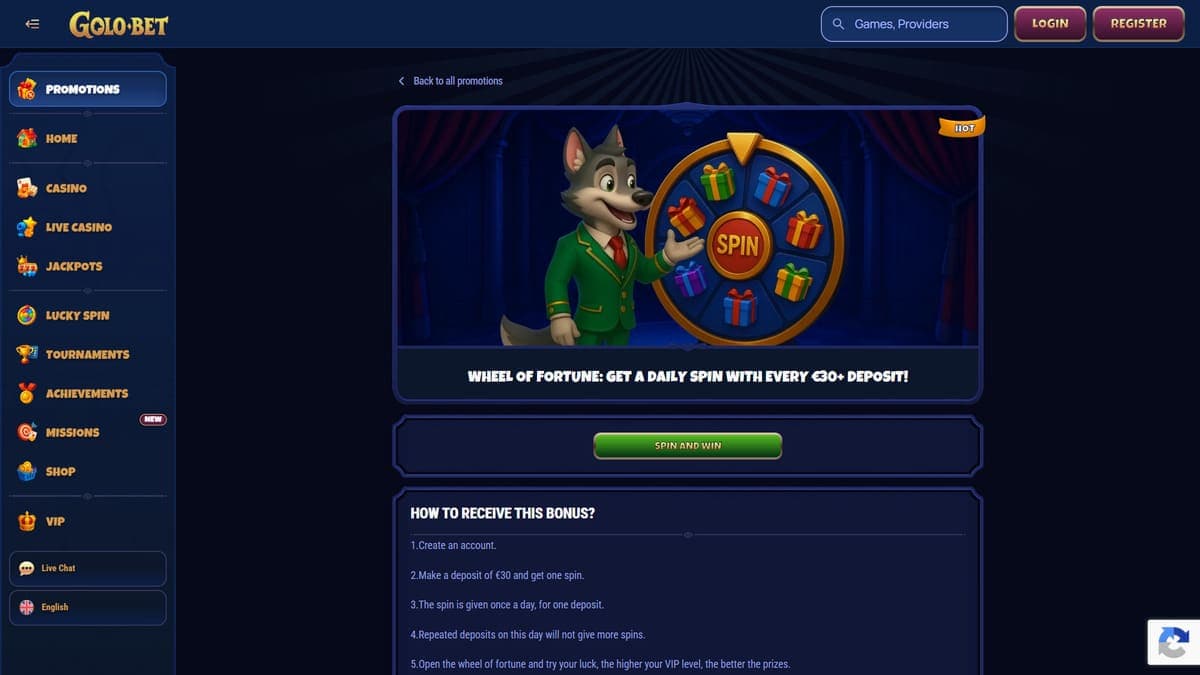Wheel of fortune Golobet Casino