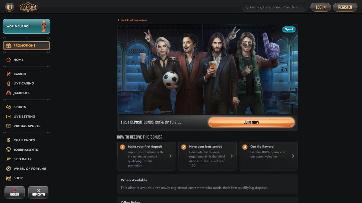 First deposit bonus Gransino Casino