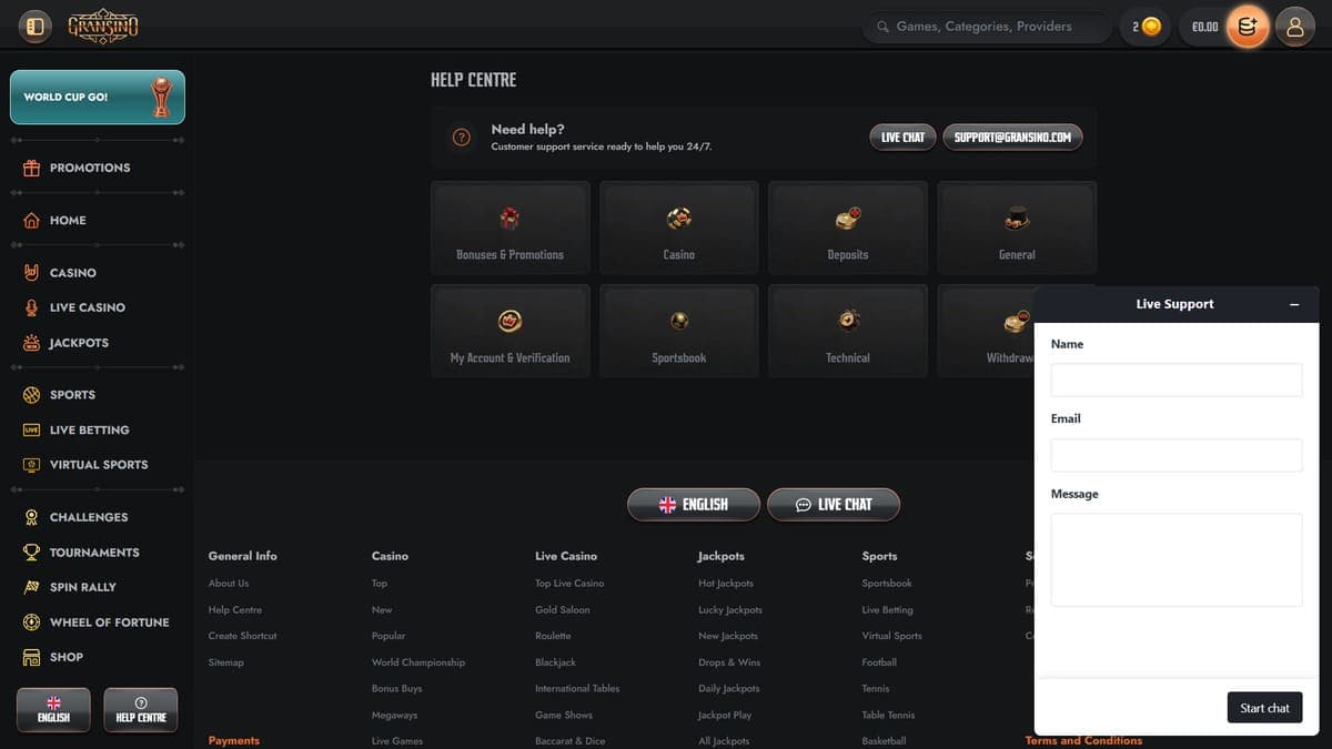 Help centre Gransino Casino