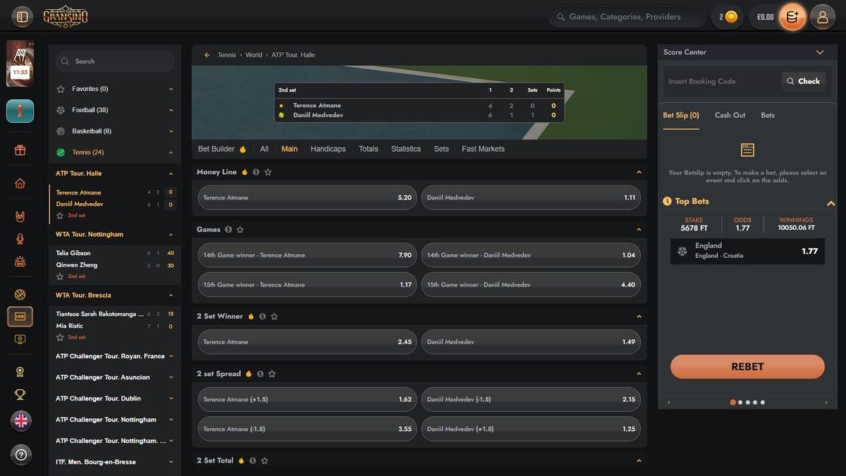 Live betting Gransino Casino