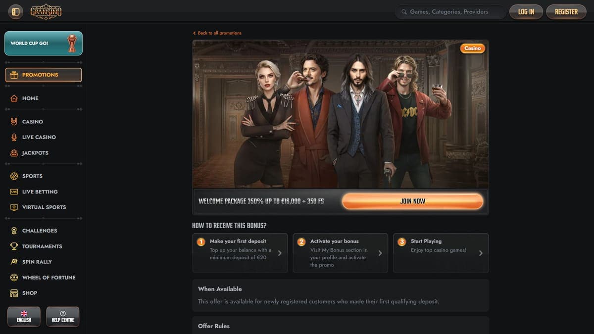 Welcome bonus Gransino Casino