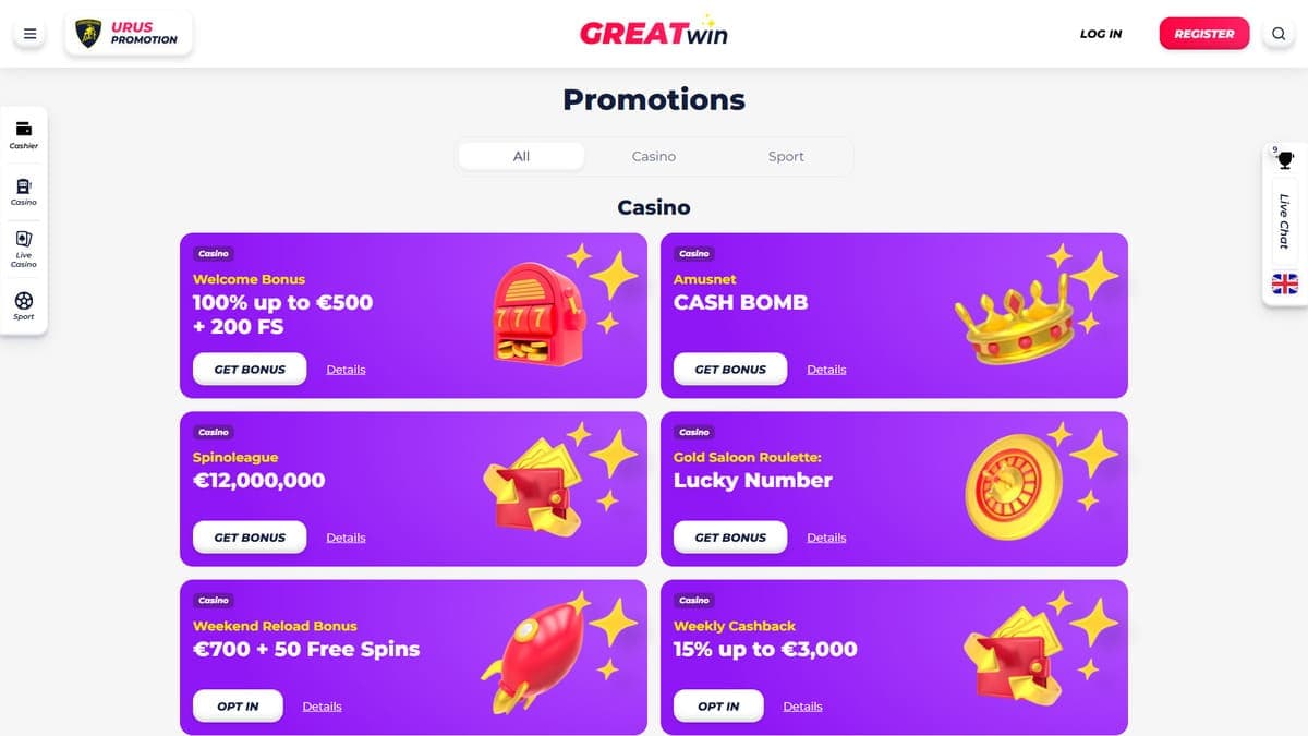 Promotions GreatWin Casino
