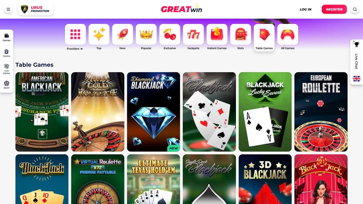 Table games GreatWin Casino