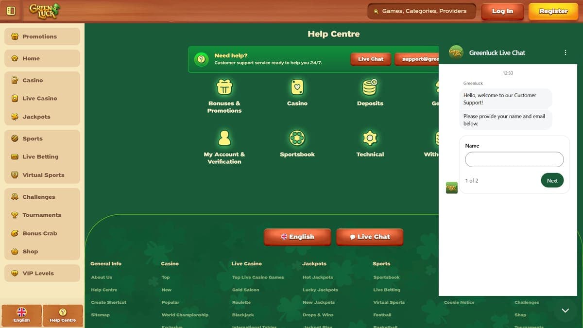 Help centre GreenLuck Casino