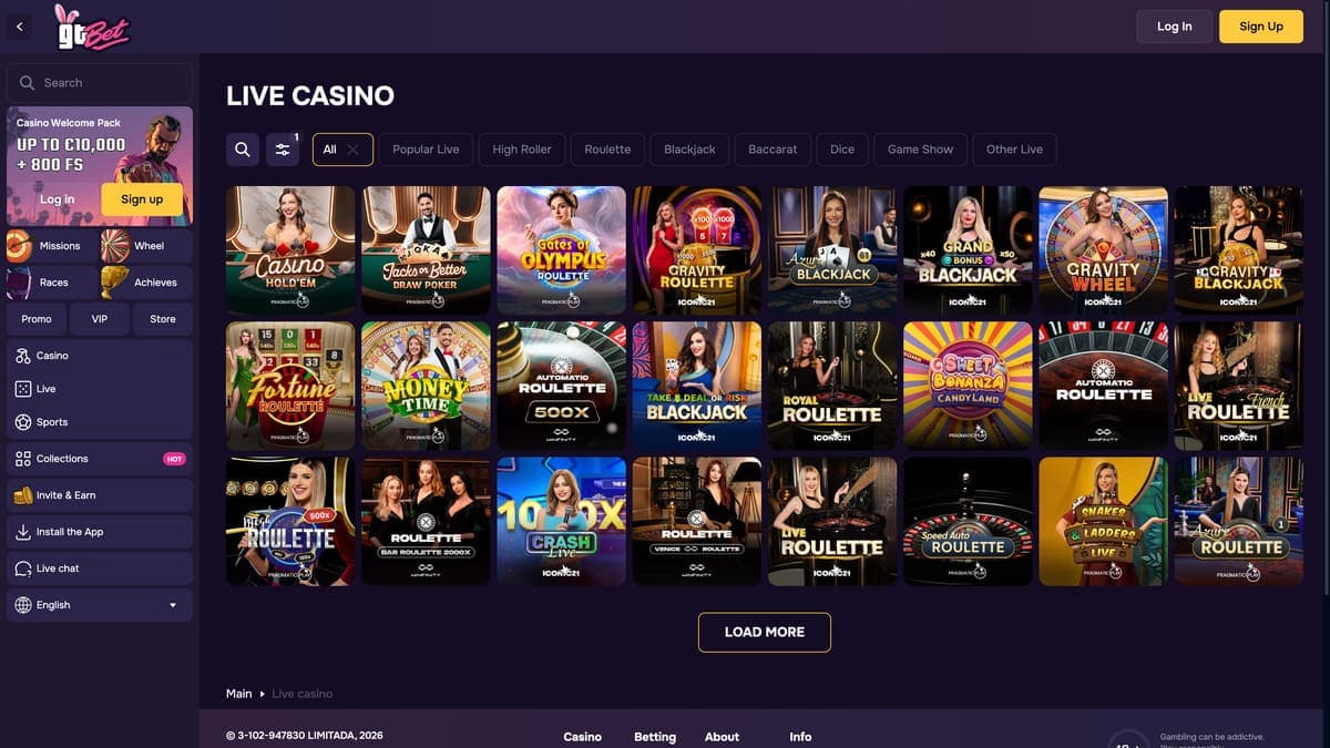 GTBet Casino Live Casino