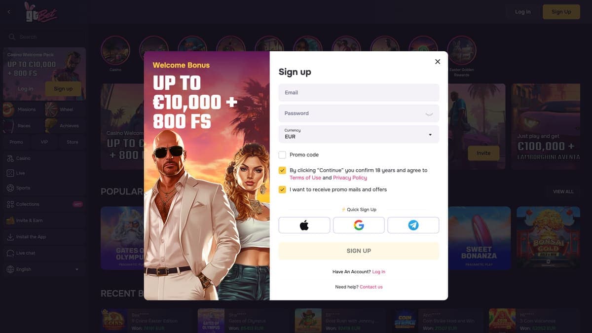 GTBet Casino Registration