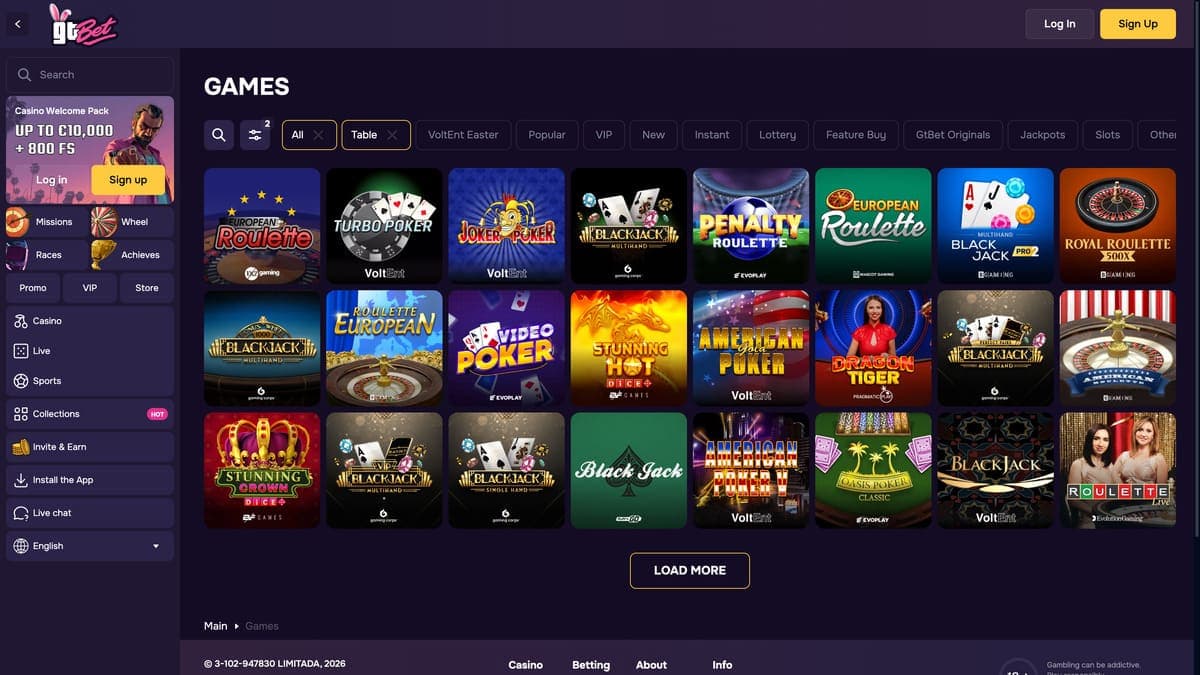 GTBet Casino Table Games