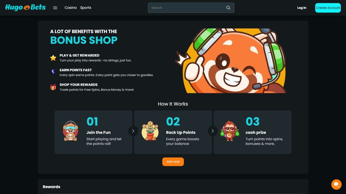Bonus shop Hugo Bets Casino