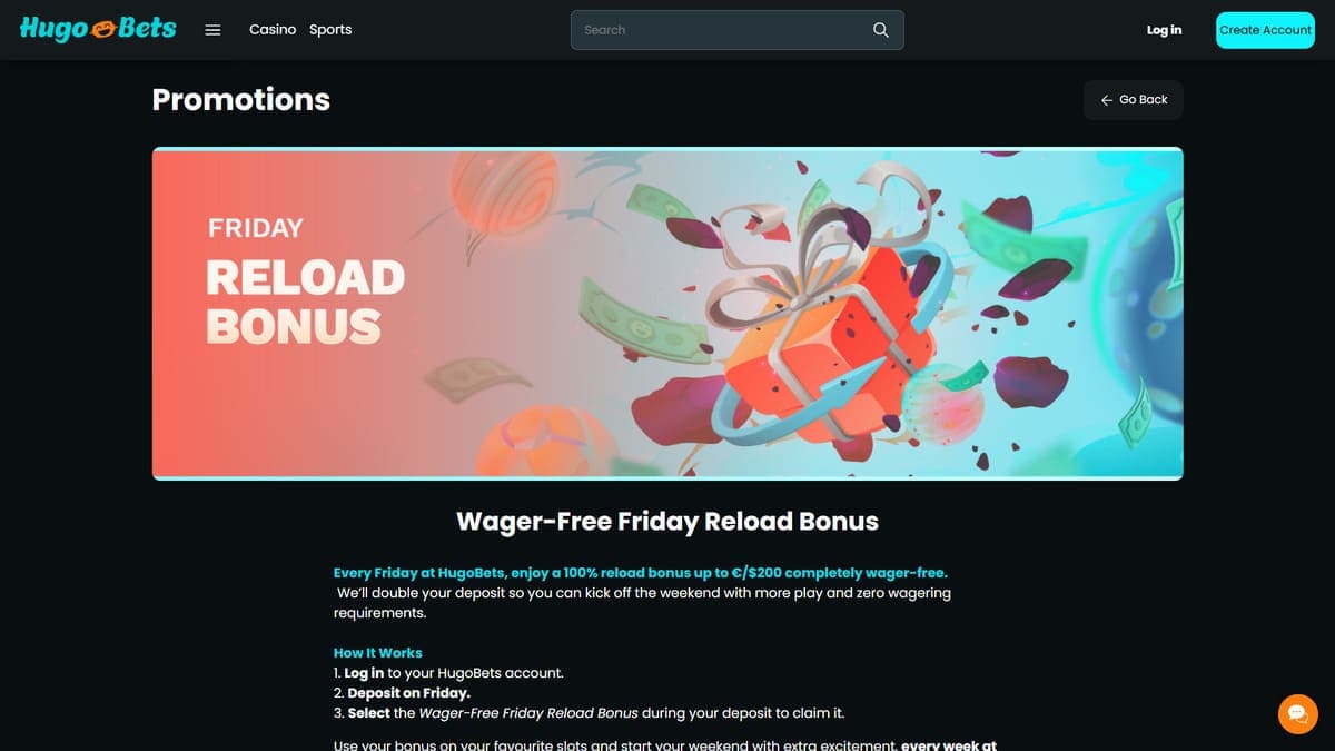 Reload bonus Hugo Bets Casino