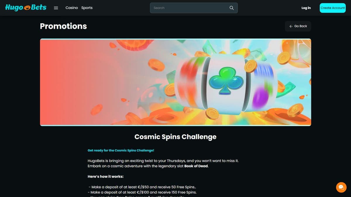 Spins challenge Hugo Bets Casino