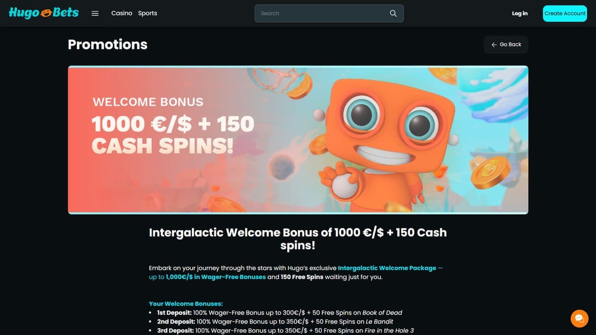 Welcome bonus Hugo Bets Casino