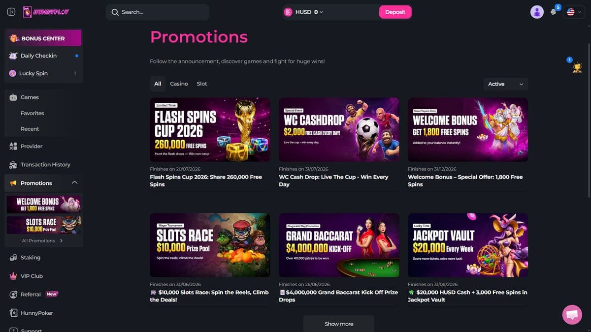 Promotions HunnyPlay Casino