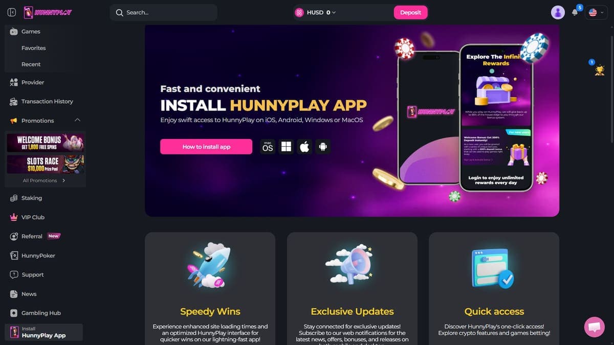 Mobile version HunnyPlay Casino