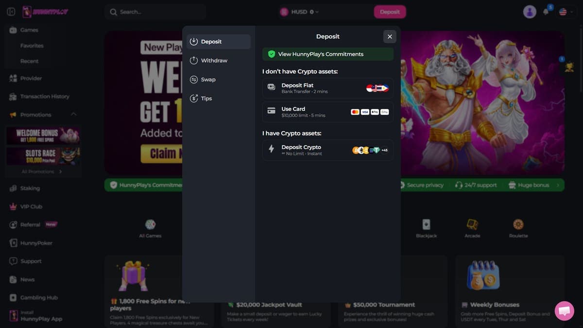 Deposit HunnyPlay Casino