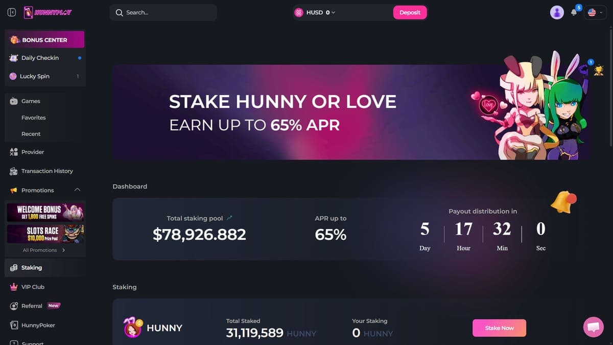 Staking HunnyPlay Casino