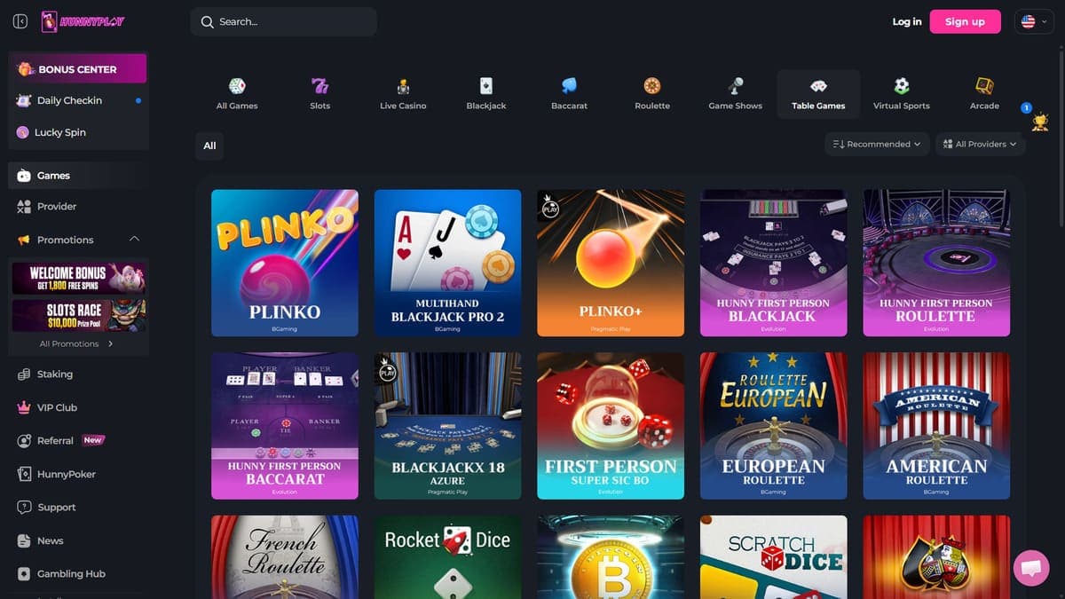Table games HunnyPlay Casino
