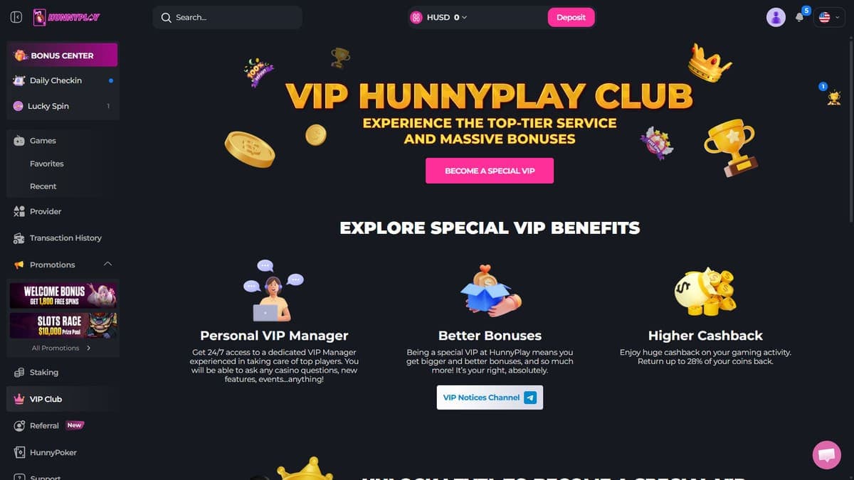 VIP level HunnyPlay Casino