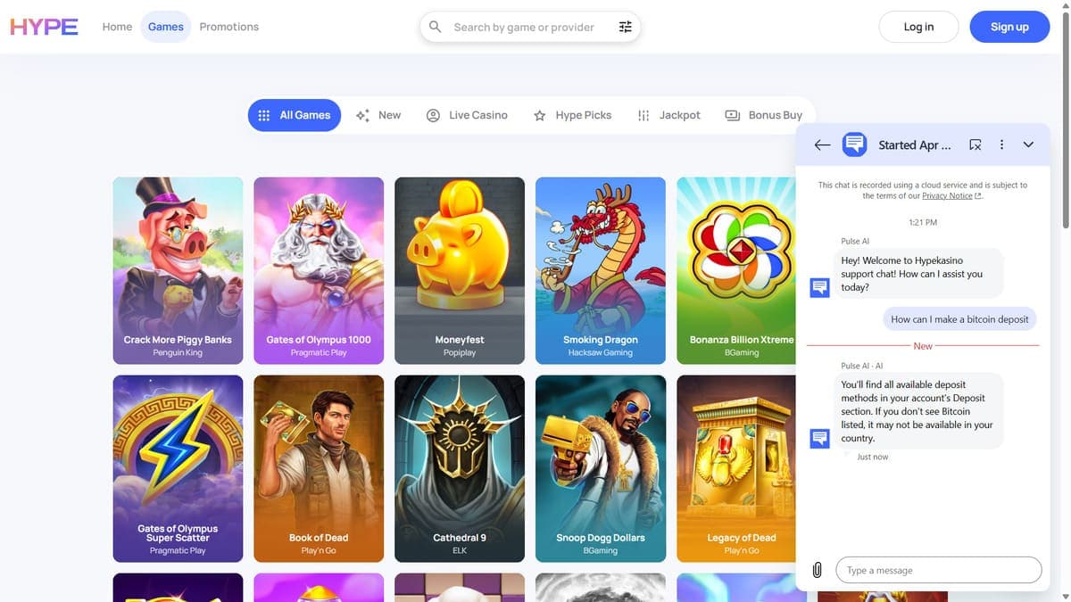 Customer support client Hype Kasino Casino