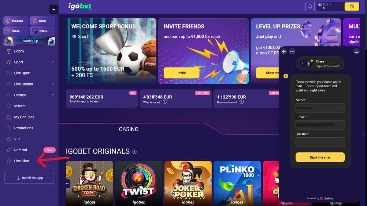 Live chat Igobet Casino