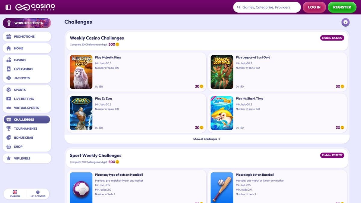 Challenges Infinity casino