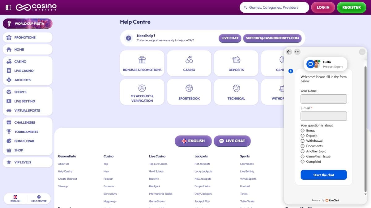 FAQ Infinity casino
