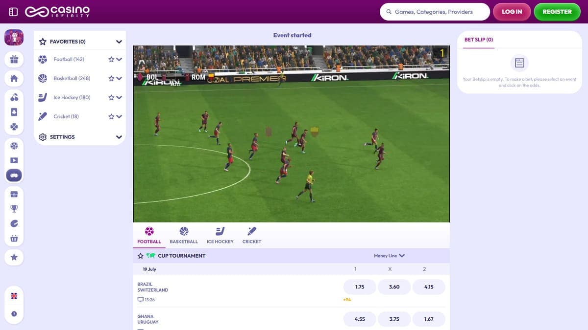 Virtual betting Infinity casino