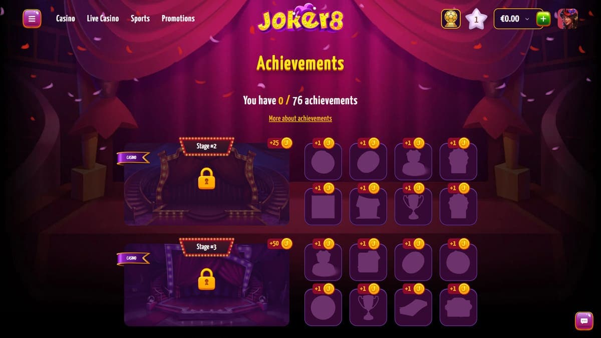 Achievements Joker8 Casino