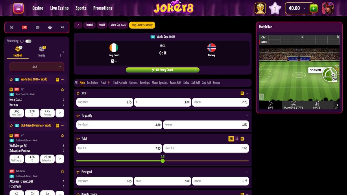 Live betting Joker8 Casino