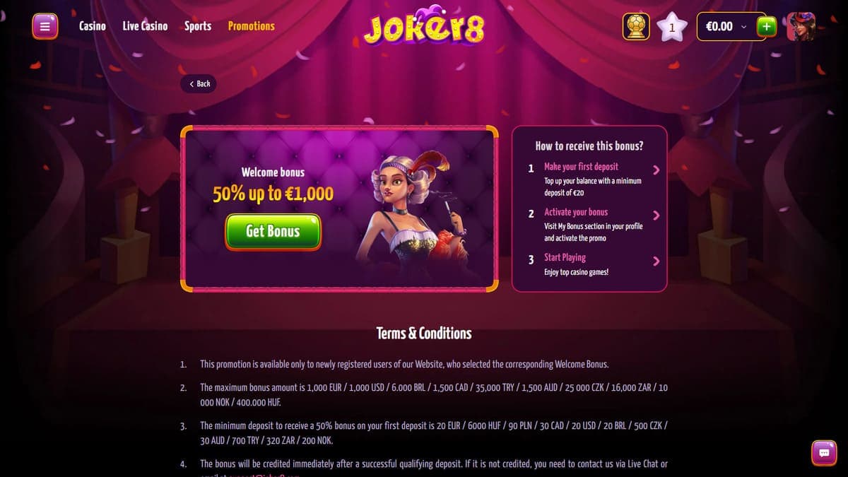 Other welcome bonuses Joker8 Casino