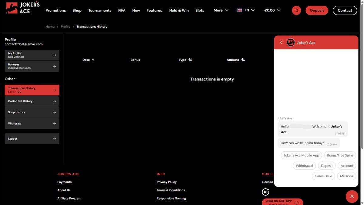 Customer support Jokers Ace Casino