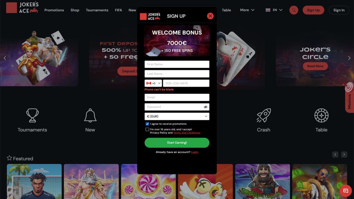 Sign up Jokers Ace Casino